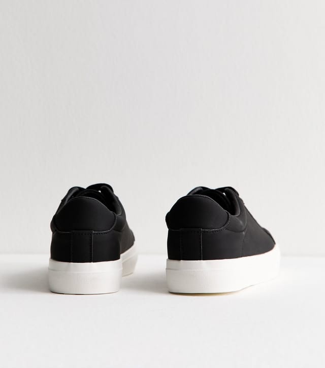 New Look Women's Wide Fit Black Faux Leather Lace Up Trainers Vegan New Look - 3