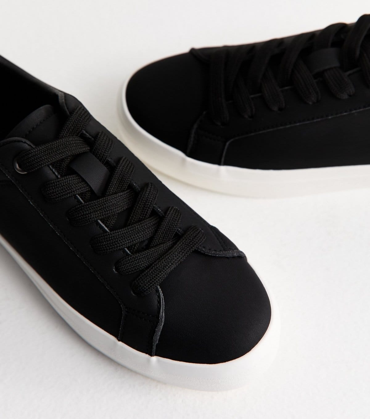 New Look Women's Wide Fit Black Faux Leather Lace Up Trainers Vegan New Look - 4