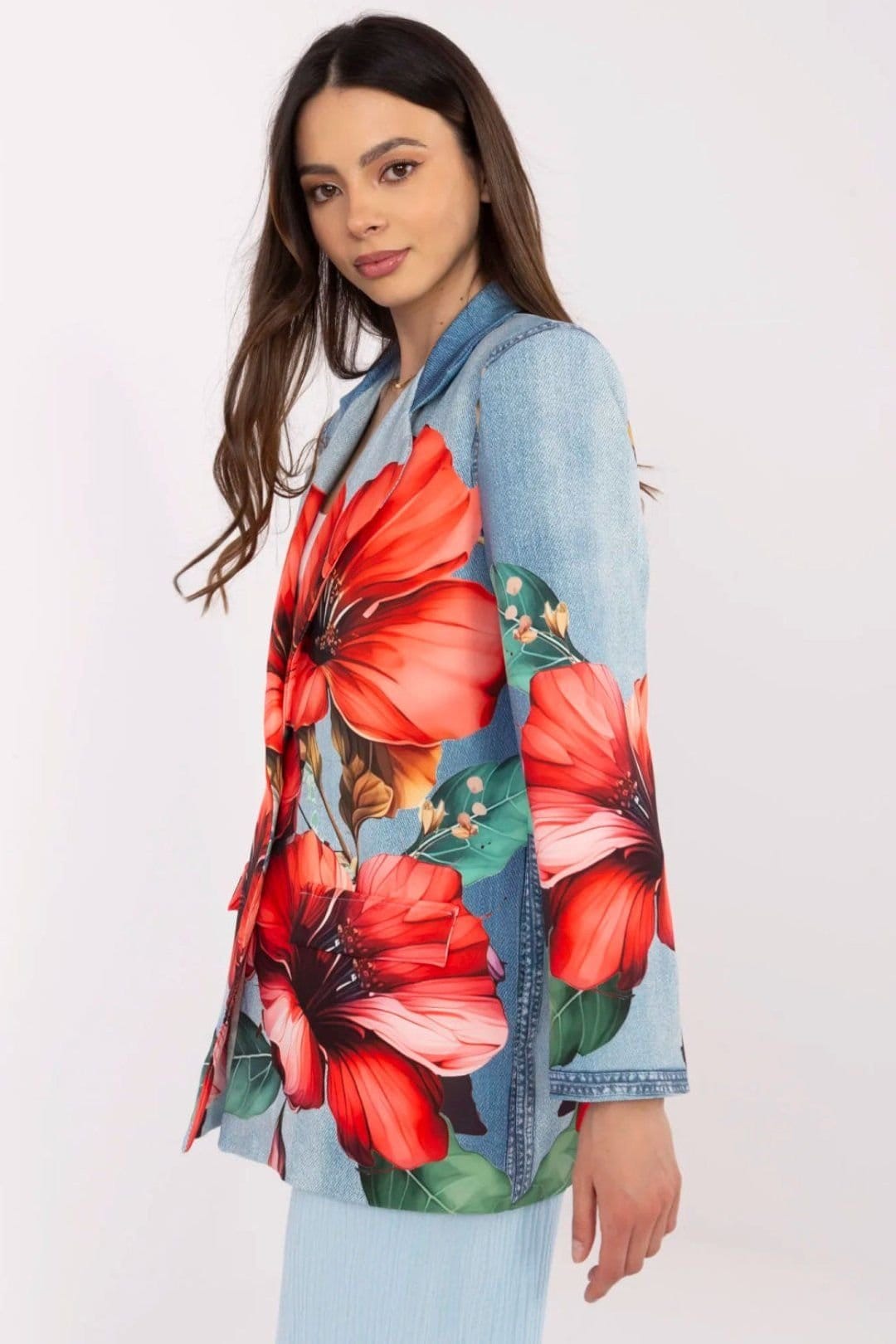 Love Lace Love Lace Women's Floral Denim Look Casual Blazer in Blue - 4