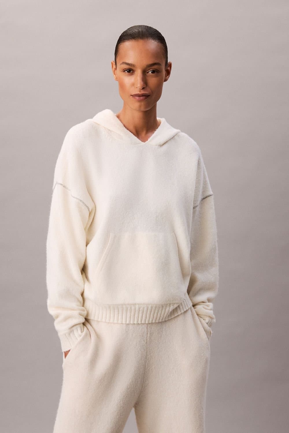 Calvin Klein Calvin Klein Women's Plush Plush Hoodie. Ivory
