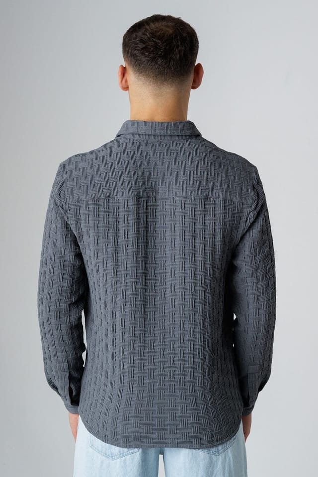 Influence Influence Men's Textured Long Sleeve Button Shirt in Grey - 2
