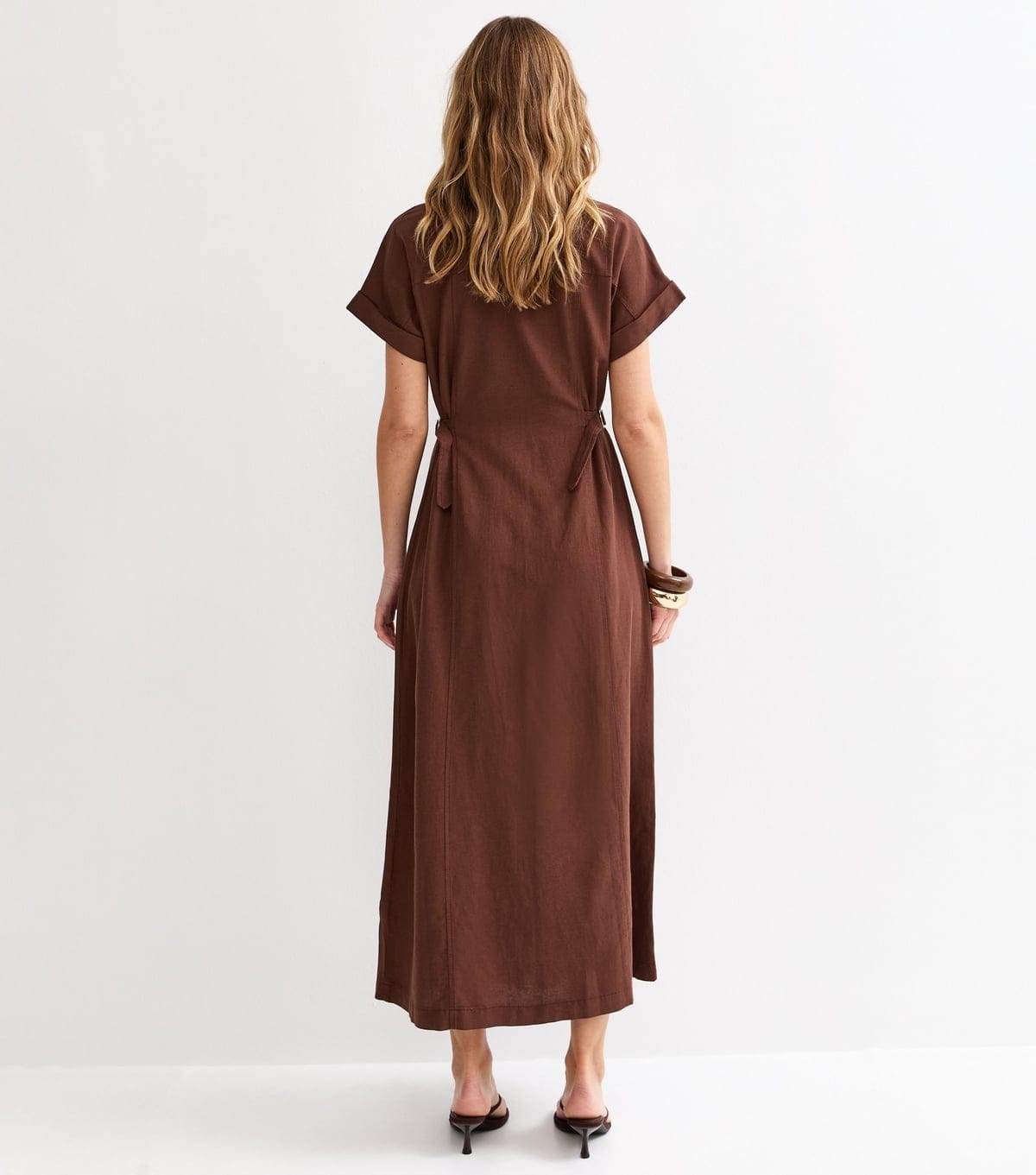 New Look Women's Dark Brown Linen Blend Shirt Midi Dress New Look - 4
