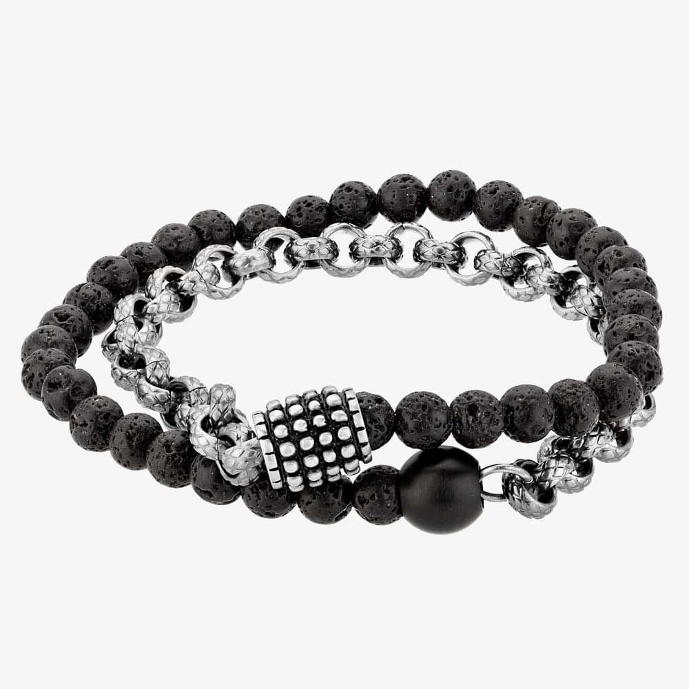 Bourne and Wilde Bourne and Wilde Men's Black and Silver Double Bracelet OSB-1681SGR