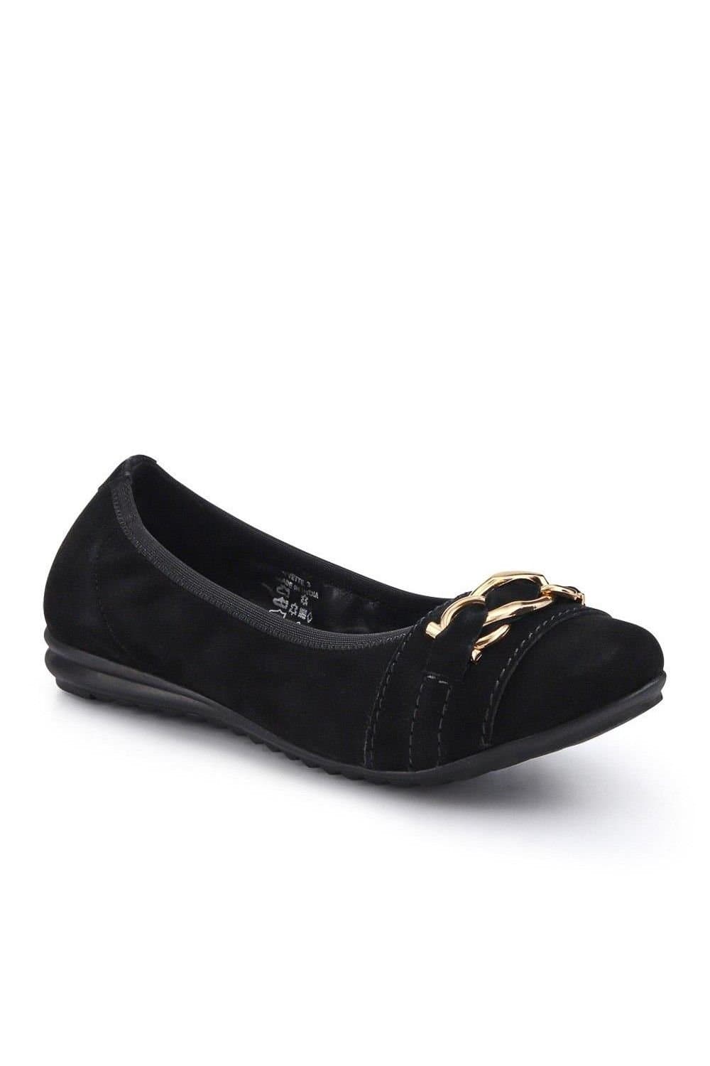 Jones Bootmaker Jones Bootmaker Women's Yvette Leather Wide-Fit Ballet Pumps in Black