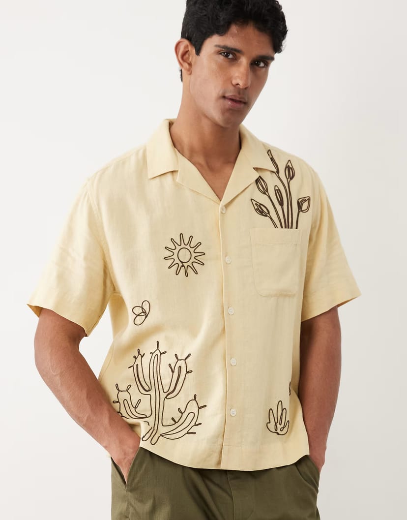 ASOS Abercrombie & Fitch resort embroidered short sleeve shirt in yellow - 1