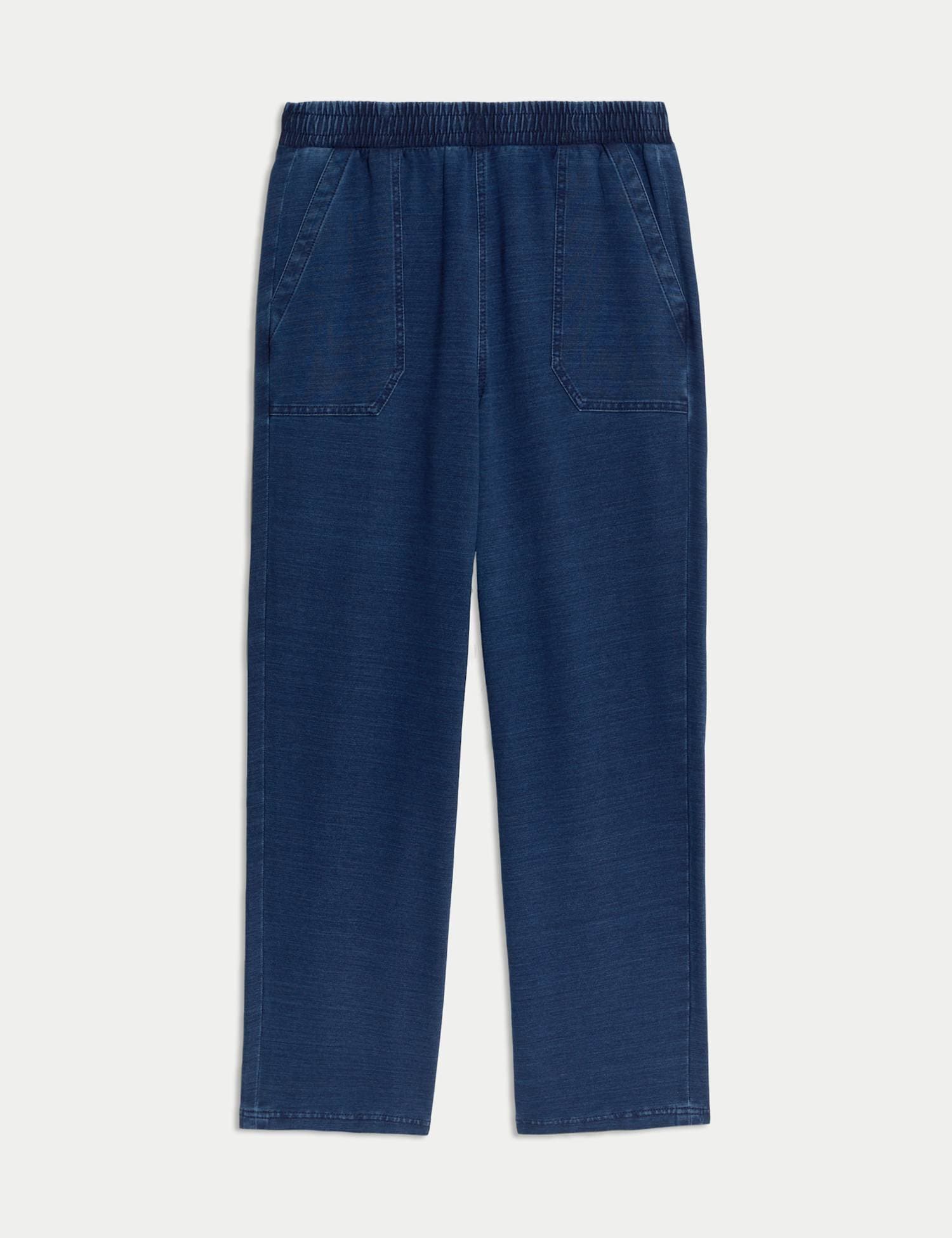 Marks & Spencer M&S Denim Jersey Straight Leg Trousers Indigo