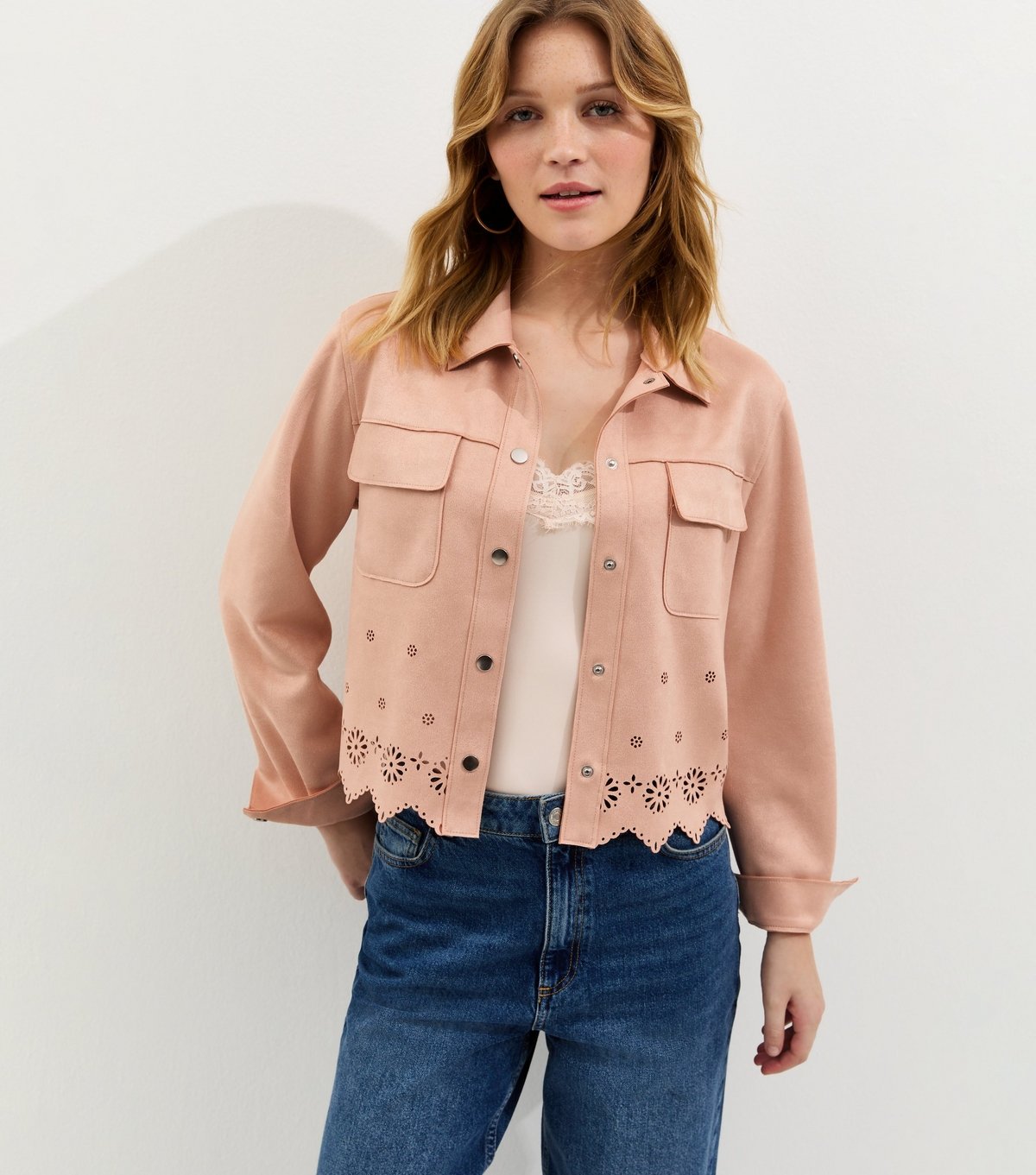 New Look Women's Pale Pink Cutwork Faux Suede Shacket New Look - 2