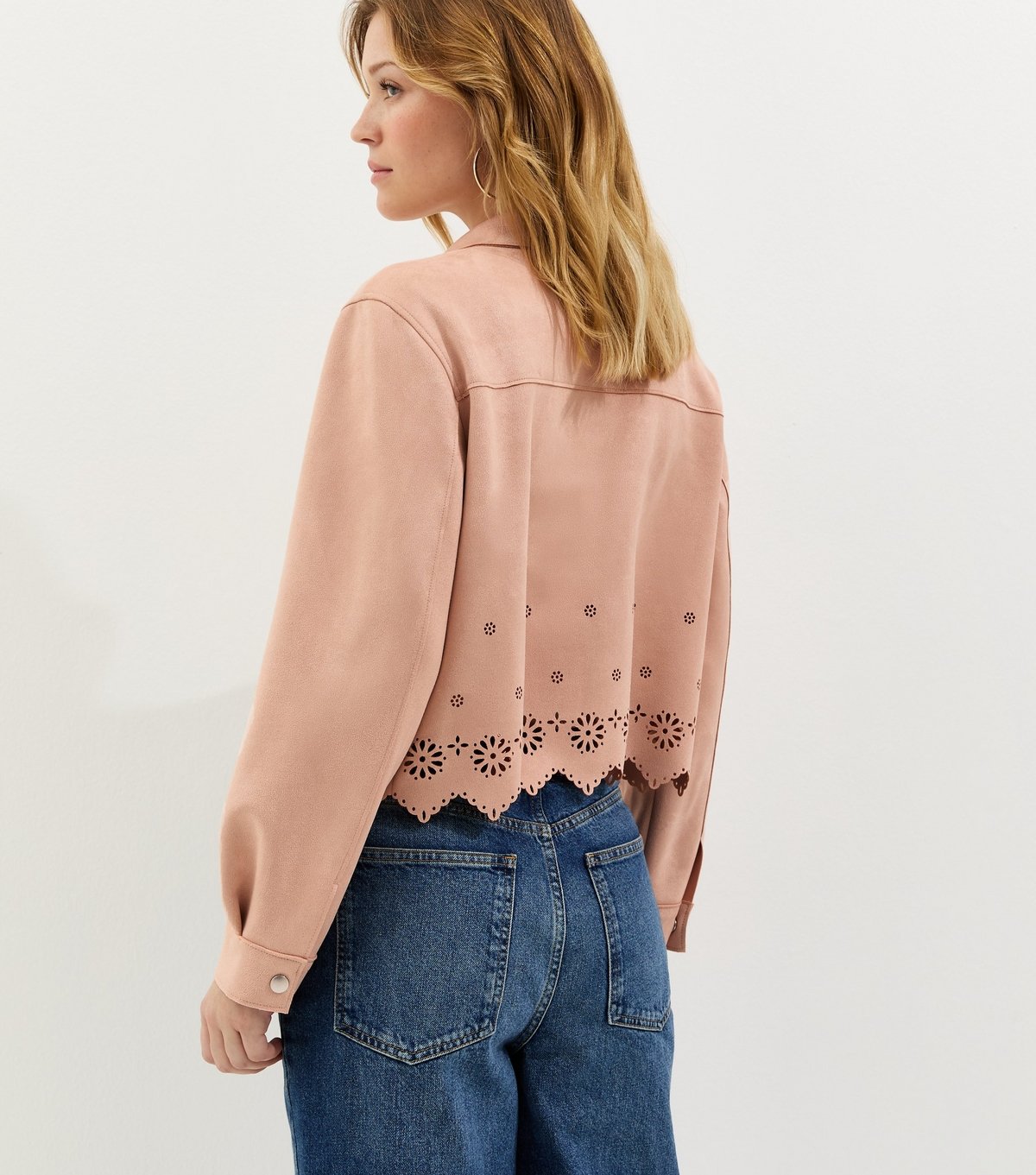 New Look Women's Pale Pink Cutwork Faux Suede Shacket New Look - 4