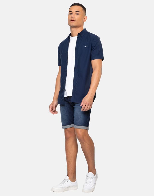 Threadbare threadbare Men's Oxford Cotton 'Inferno' Short Sleeve Shirt in Navy - 3