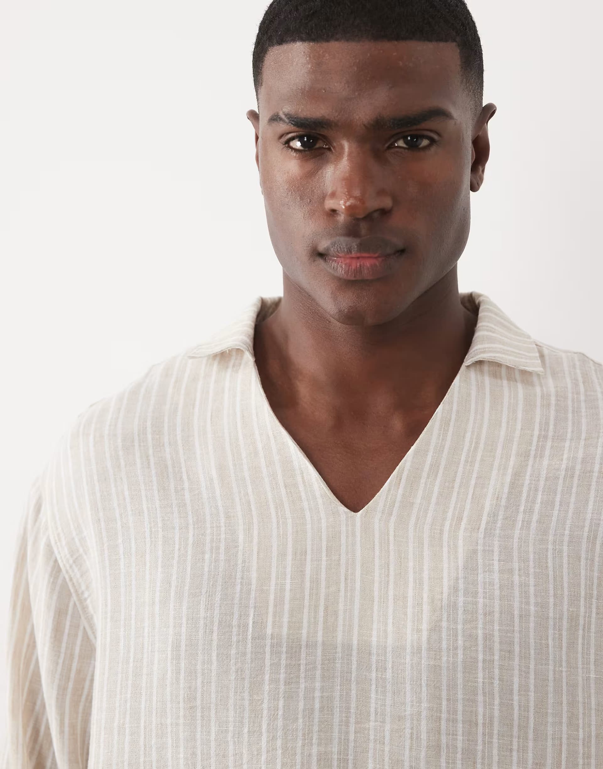 ASOS ASOS DESIGN oversized overhead stripe shirt in beige