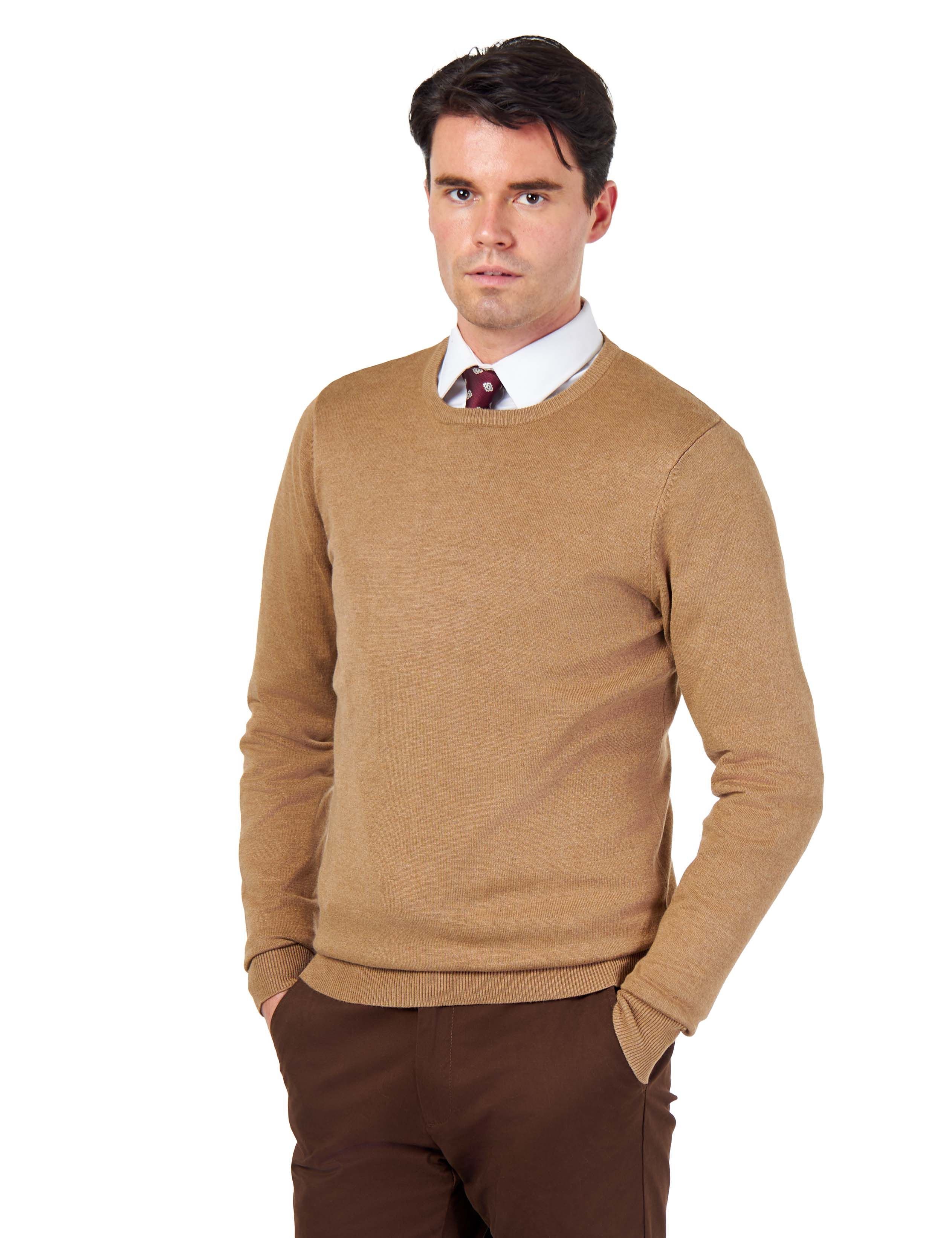 XPOSED XPOSED Men's Lightweight Cotton Crew Neck Sweater - Versatile Wardrobe Essential in Camel - 2