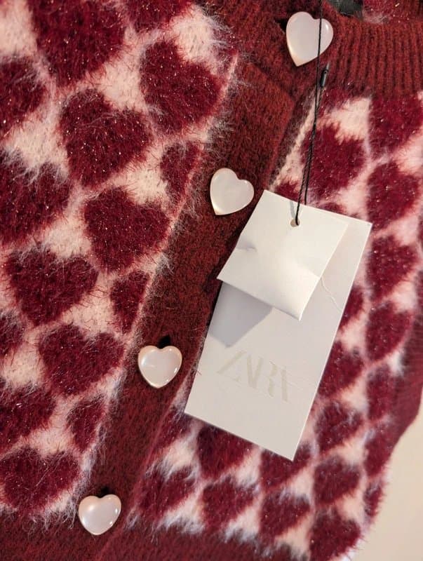 Zara Zara Burgundy & Rose Pink Heart Jumper Vest Waistcoat