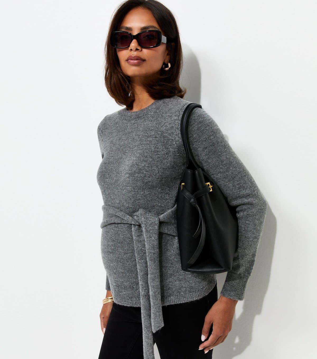 New Look Women's Maternity Grey Tie Front Knitted Jumper New Look