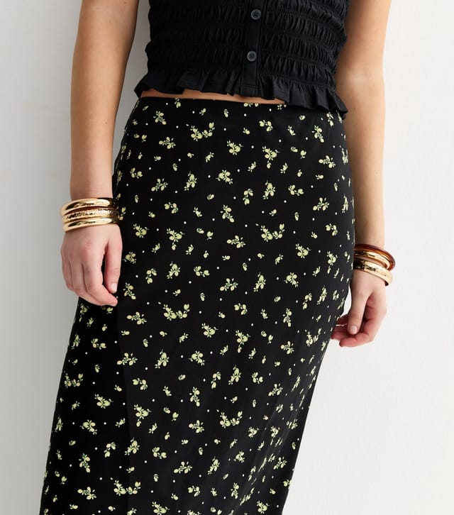 New Look Women's Black Lemon Print Bias Cut Midi Skirt New Look - 2