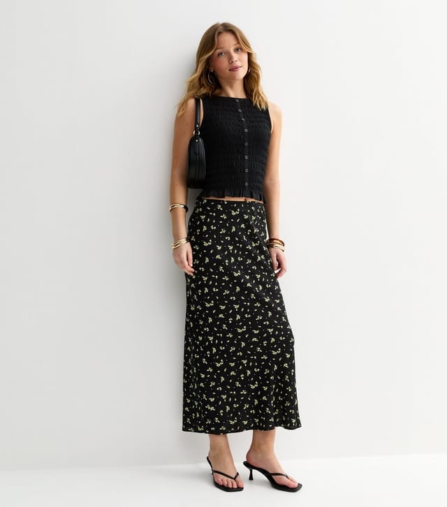 New Look Women's Black Lemon Print Bias Cut Midi Skirt New Look - 3