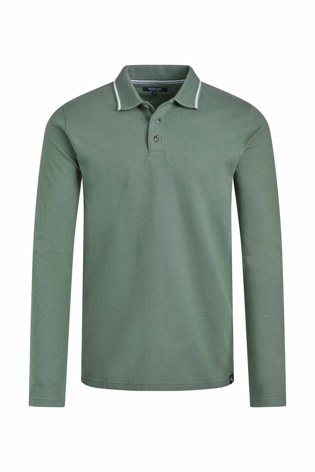 Weird Fish Weird Fish Men's Theo Cotton Textured Jersey Long Sleeve Polo in Dark Olive - 2