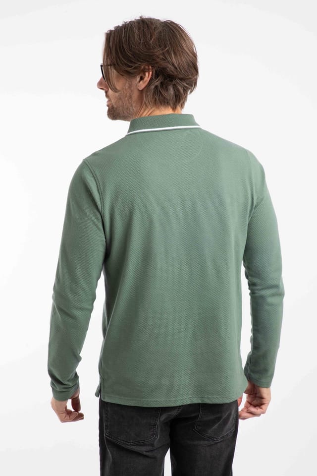 Weird Fish Weird Fish Men's Theo Cotton Textured Jersey Long Sleeve Polo in Dark Olive - 3