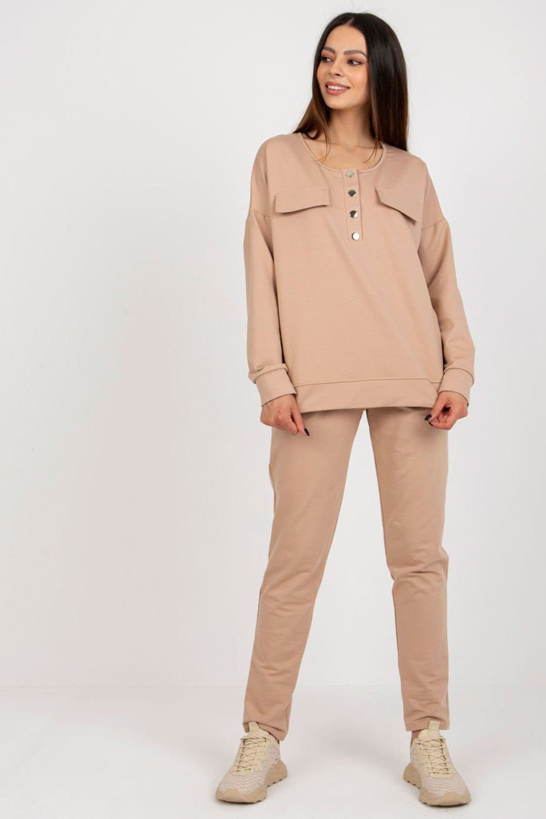 Love Lace Love Lace Camel Cotton Elastane Tracksuit Set