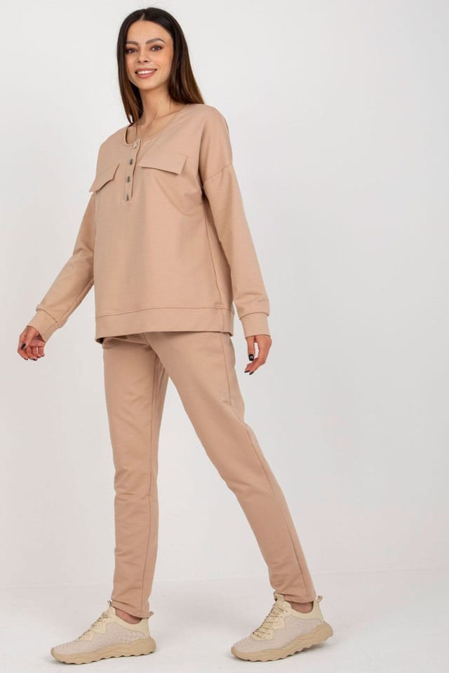 Love Lace Love Lace Women's Cotton Elastane Tracksuit Set in Camel - 2