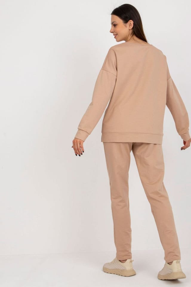 Love Lace Love Lace Women's Cotton Elastane Tracksuit Set in Camel - 3