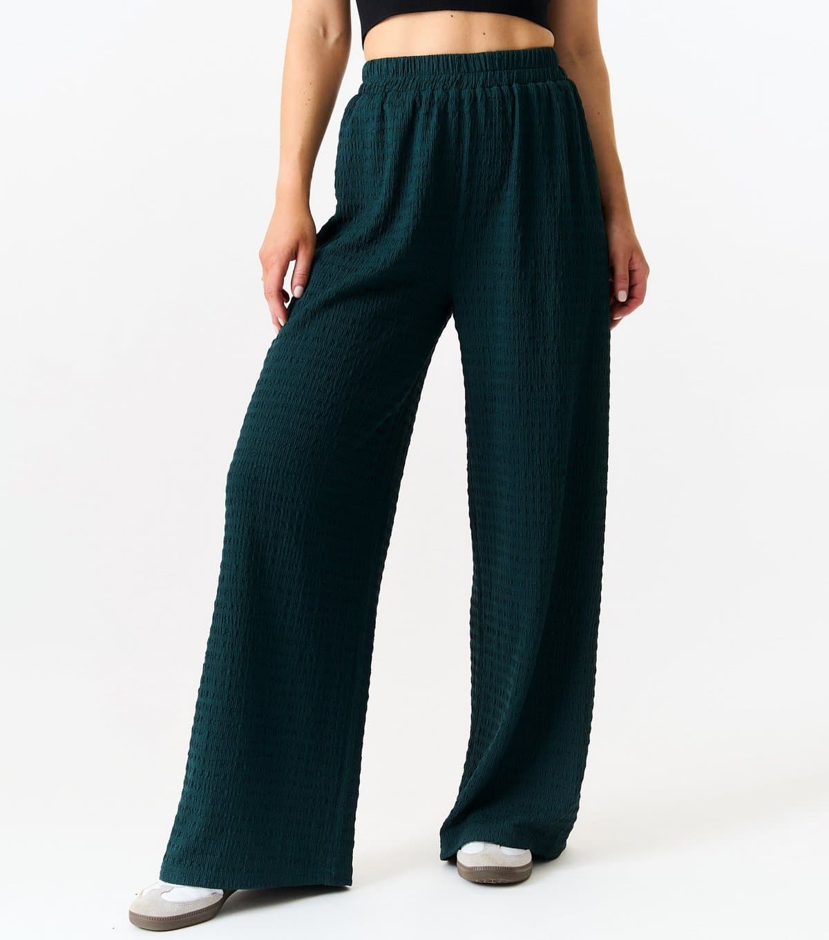Gini London Gini London Dark Green Textured Wide Trousers