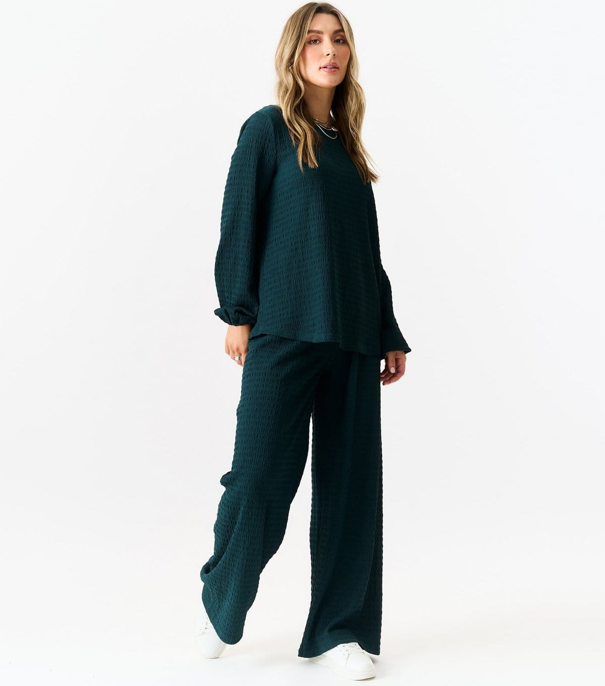 Gini London Women's Green Textured Elasticated Wide Trousers Gini London New Look - 3