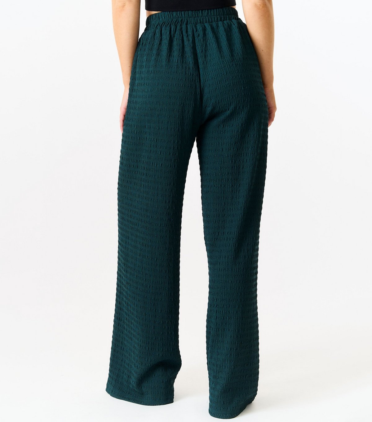 Gini London Women's Green Textured Elasticated Wide Trousers Gini London New Look - 4