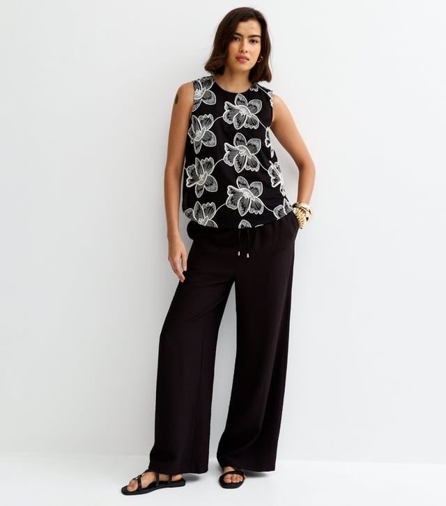 New Look Women's Black Drawstring Wide Leg Trousers New Look - 2