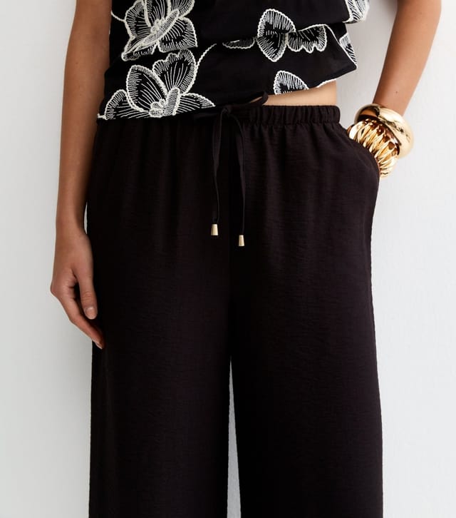 New Look Women's Black Drawstring Wide Leg Trousers New Look - 3