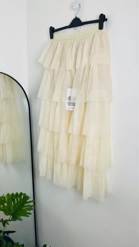 Never Fully Dressed New NFD Tulle Tiered Midi Skirt In Cream | Size L fits 14