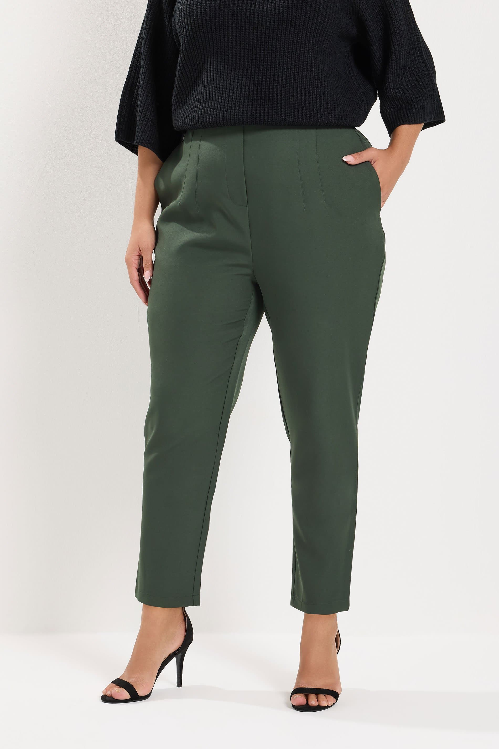 Yours Plus Size Dark Green Darted Waist Trousers