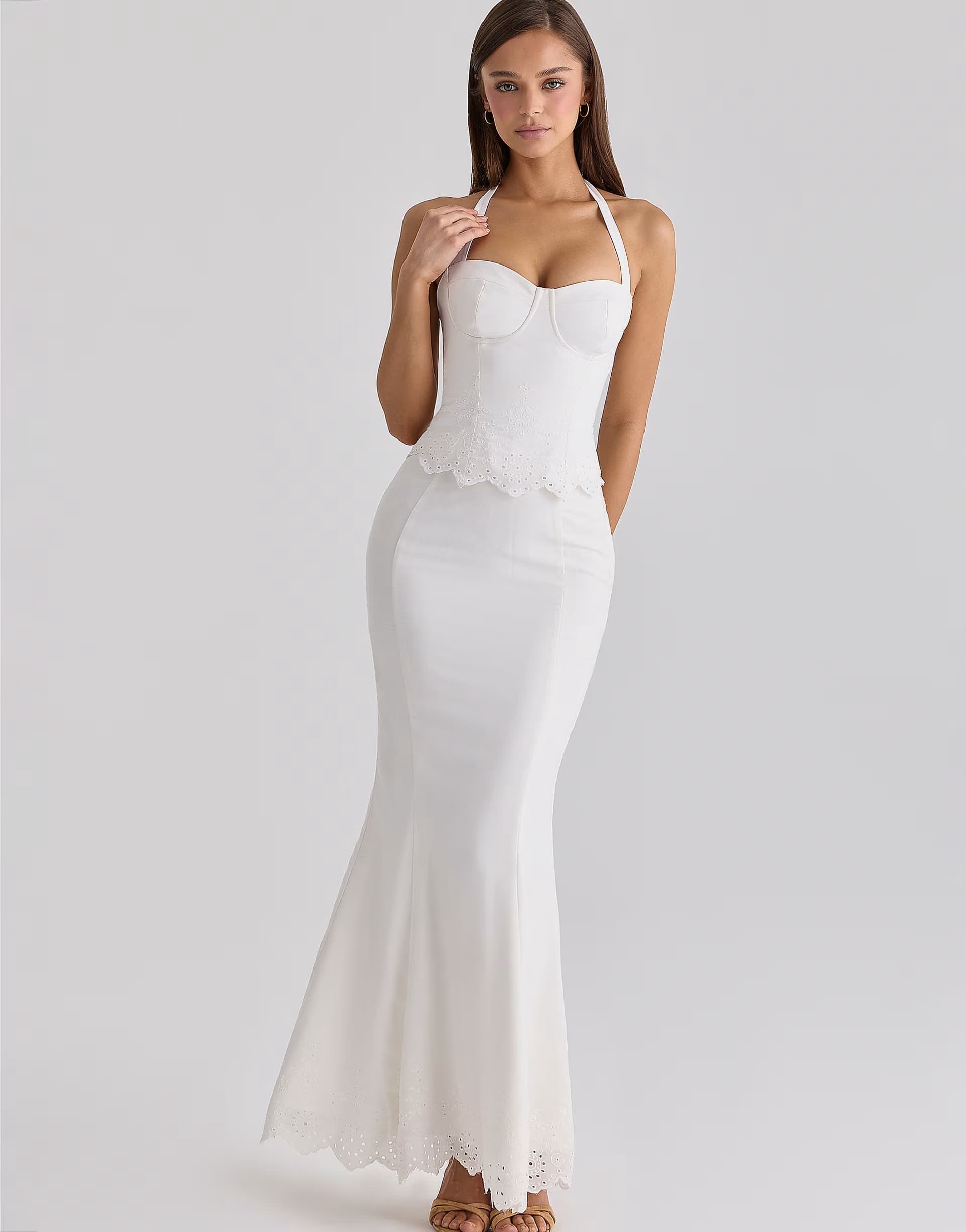 ASOS House of CB Isorella white broderie anglaise cotton maxi skirt in white