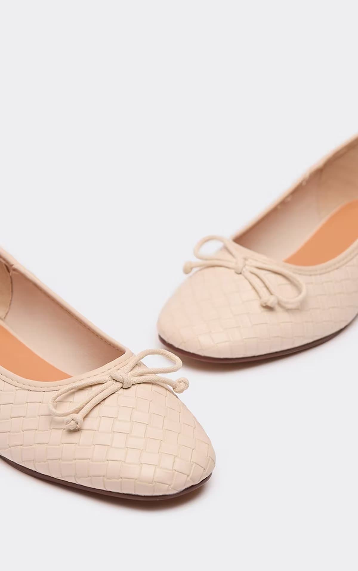 EGO Destry Bow Detail Flat Ballet Pump In Cream Woven Faux Leather, Women's Size UK 3