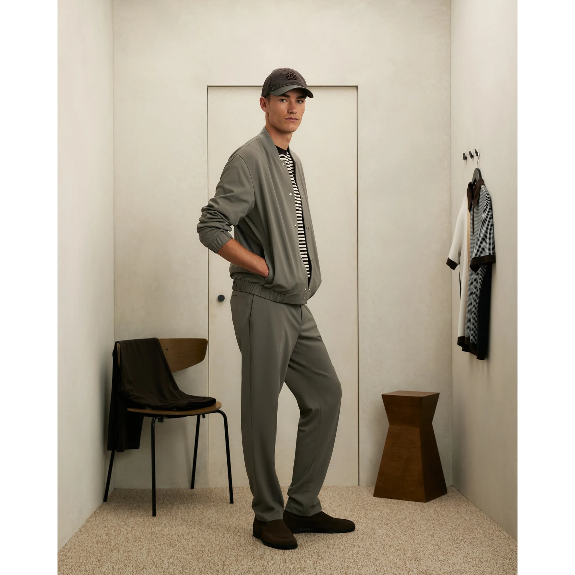 River Island Mens River Island Grey Slim Fit Fine Textured Trousers