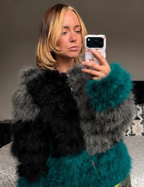 Topshop Rare Topshop Real Marabou Feather Cardigan Jacket Black Grey Teal UK M