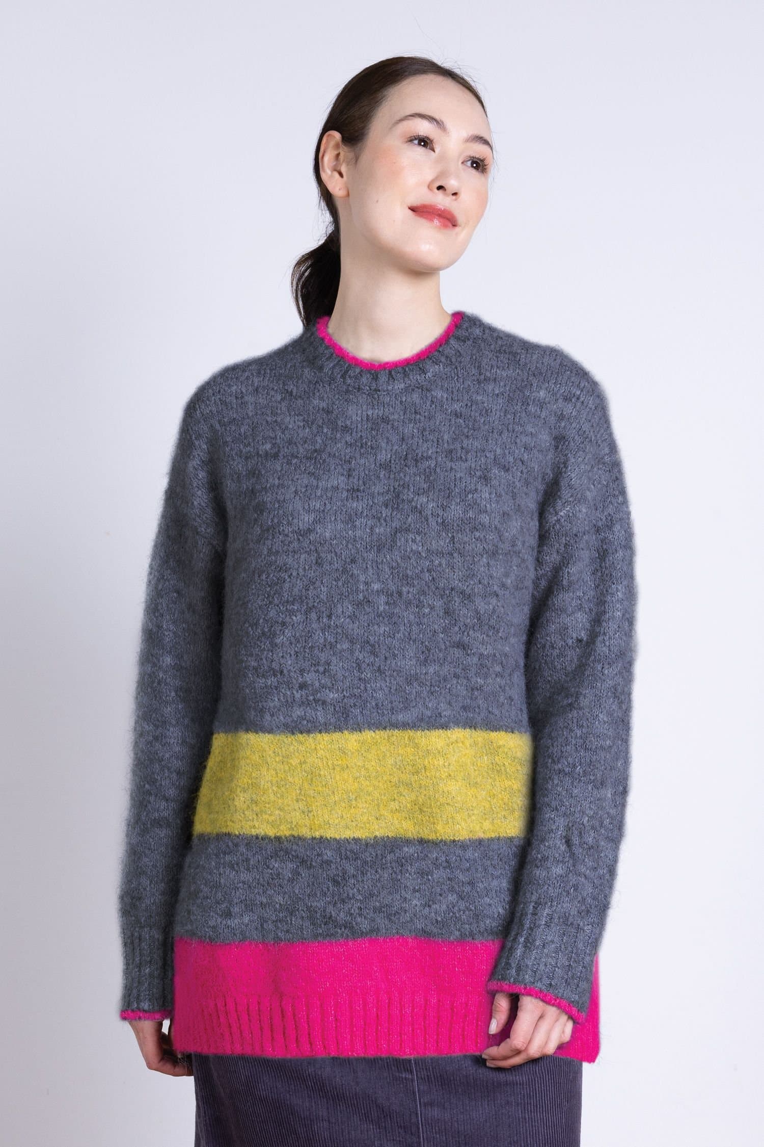 Nomads Clothing Nomads Clothing Women's Block Stripe Longline Jumper in Grey
