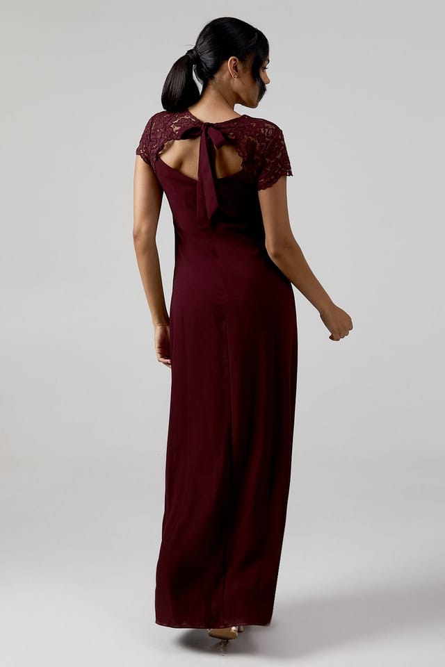 Coast Coast Women's Lace Wrap Over Crepe Bridesmaid Maxi Dress in Malbec - 2