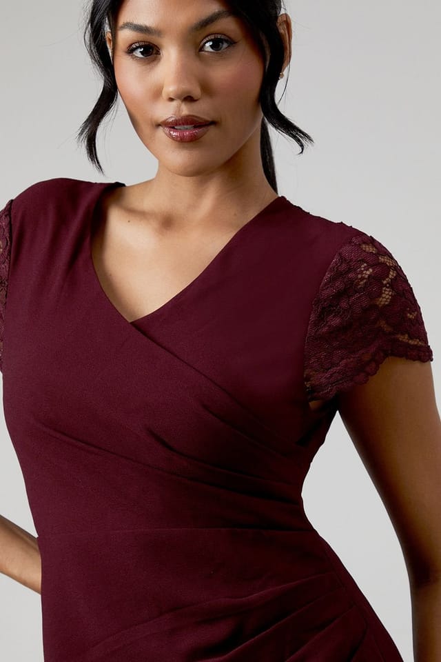 Coast Coast Women's Lace Wrap Over Crepe Bridesmaid Maxi Dress in Malbec - 3