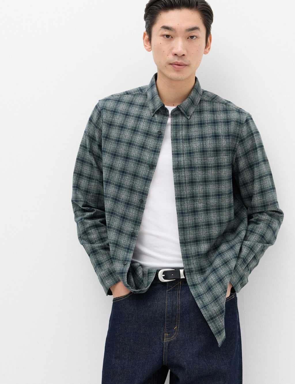 Marks & Spencer M&S Dark Teal Checked Flannel Shirt
