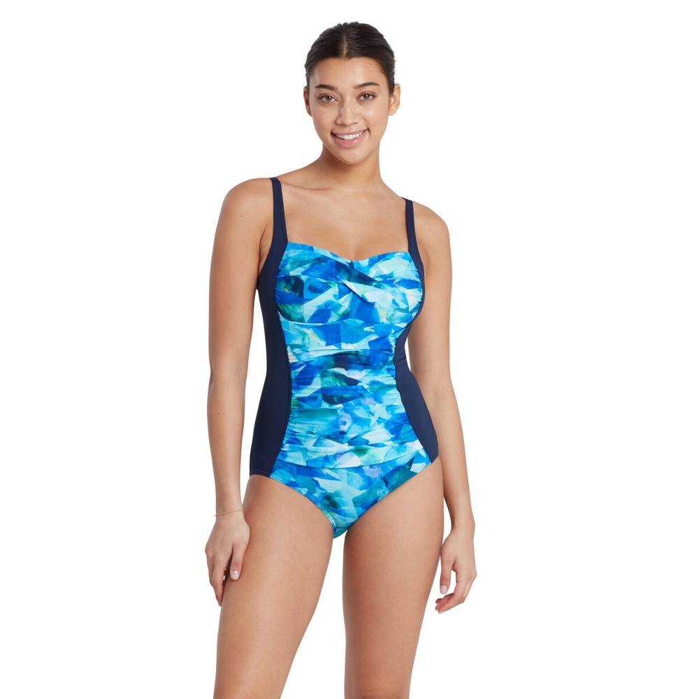 Zoggs Zoggs Women's Aqua Digital Ruched Front One Piece Swimsuit in Blue - 2