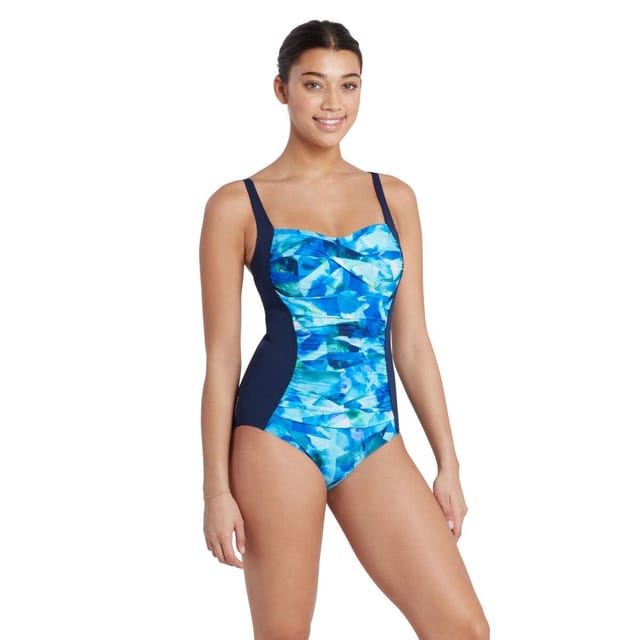 Zoggs Zoggs Women's Aqua Digital Ruched Front One Piece Swimsuit in Blue - 3