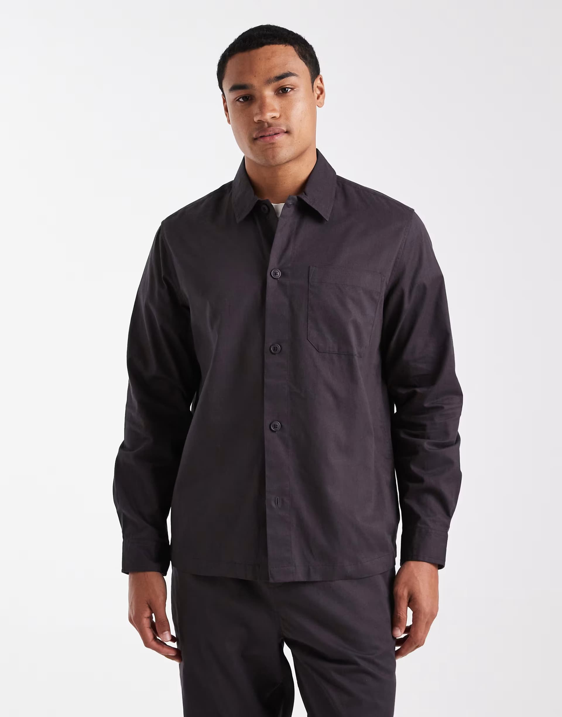 ASOS New Look soft touch shirt co-ord in dark grey