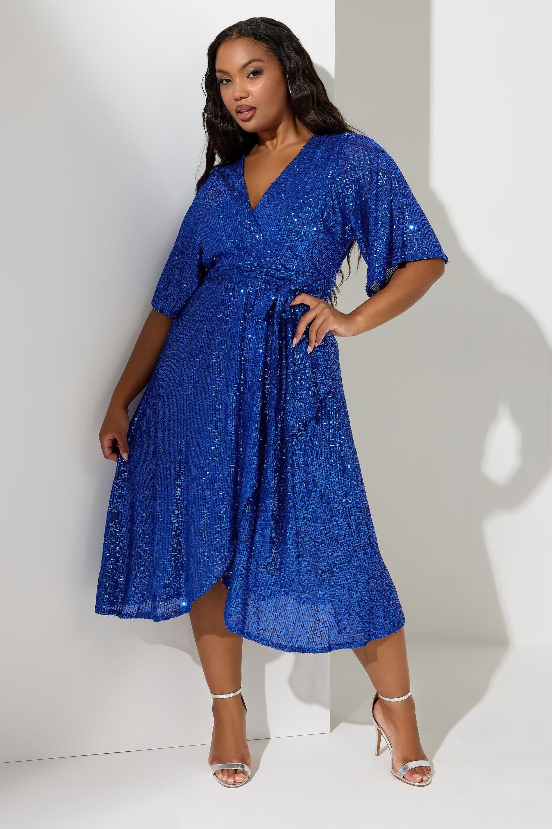 Yours Yours Women's Sequin Wrap Dress in Blue