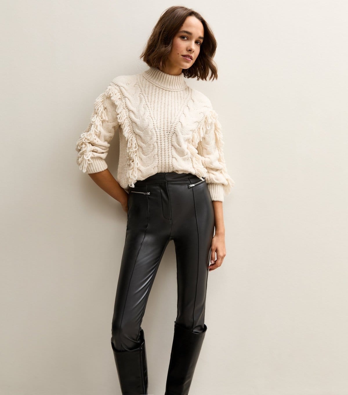 New Look Women's Black Faux Leather Zip Detail Biker Leggings New Look - 4