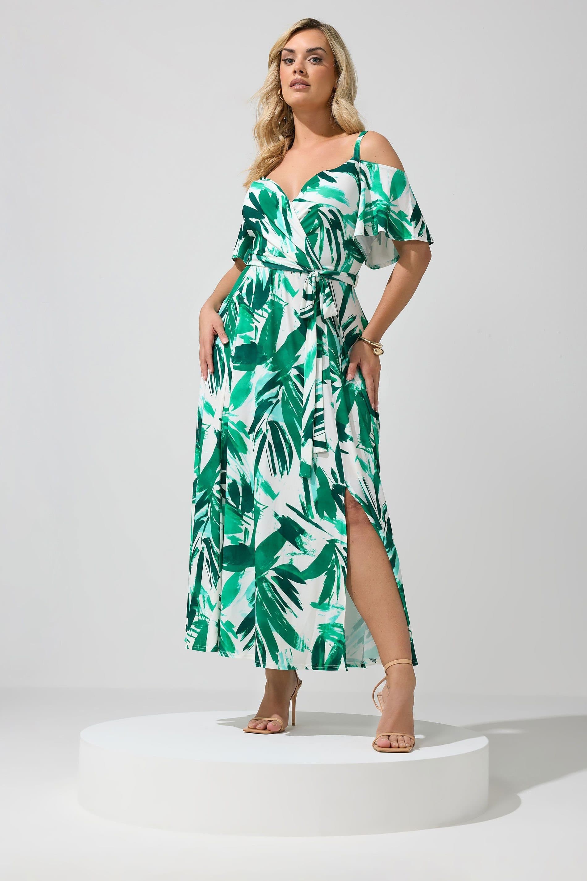 Yours Yours Women's Abstract Bardot Maxi Dress in Green