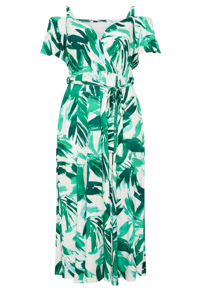 Yours Yours Women's Abstract Bardot Maxi Dress in Green - 2