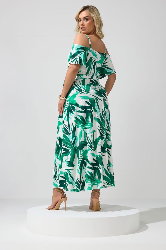 Yours Yours Women's Abstract Bardot Maxi Dress in Green - 3