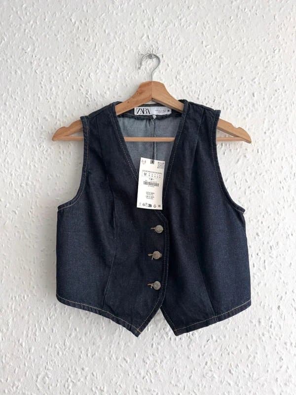 Zara New W Tags Women’s Zara Dark Wash Denim Button Waistcoat Size M