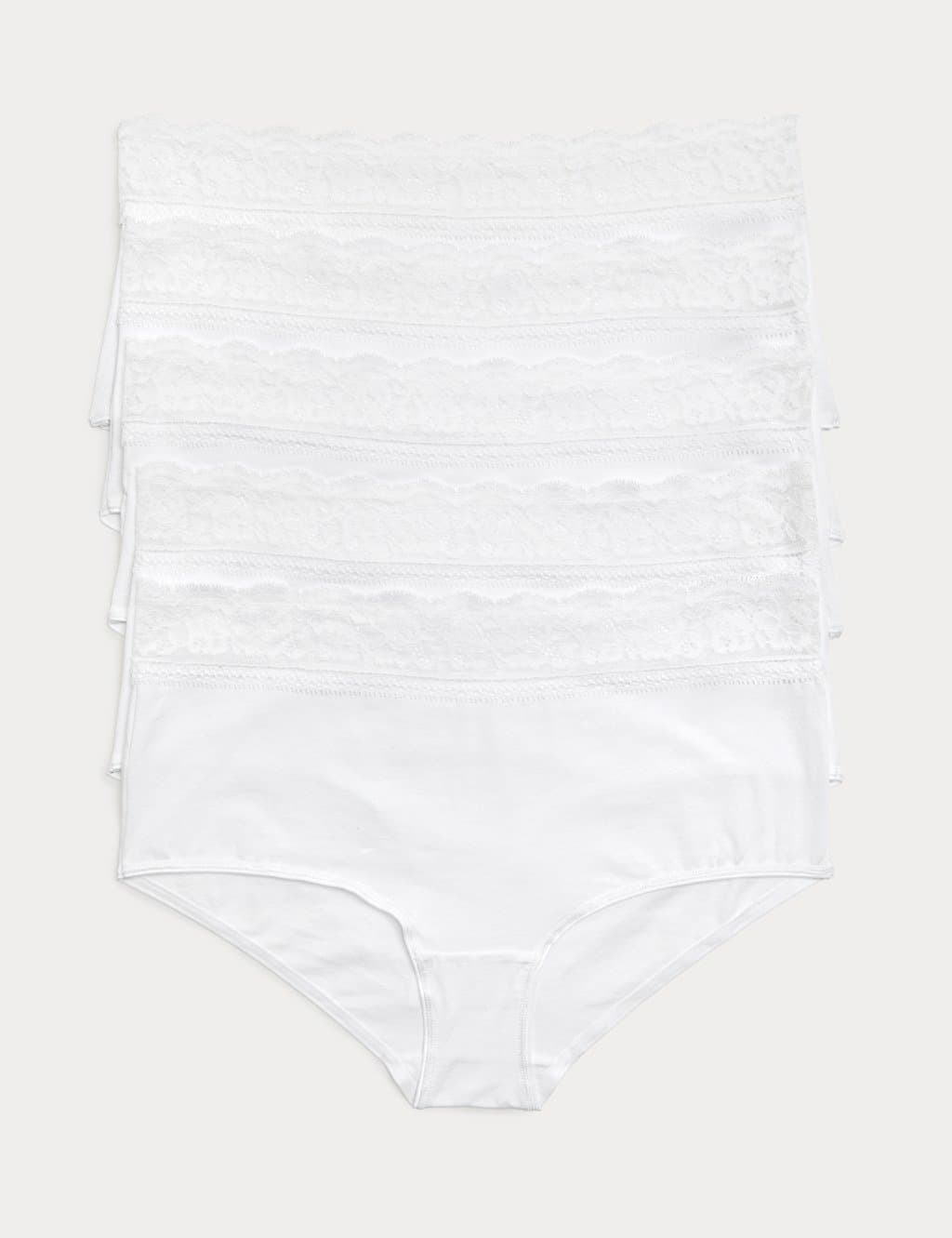 Marks & Spencer M&S 5pk Cotton Lycra® & Lace High Rise Short White/White