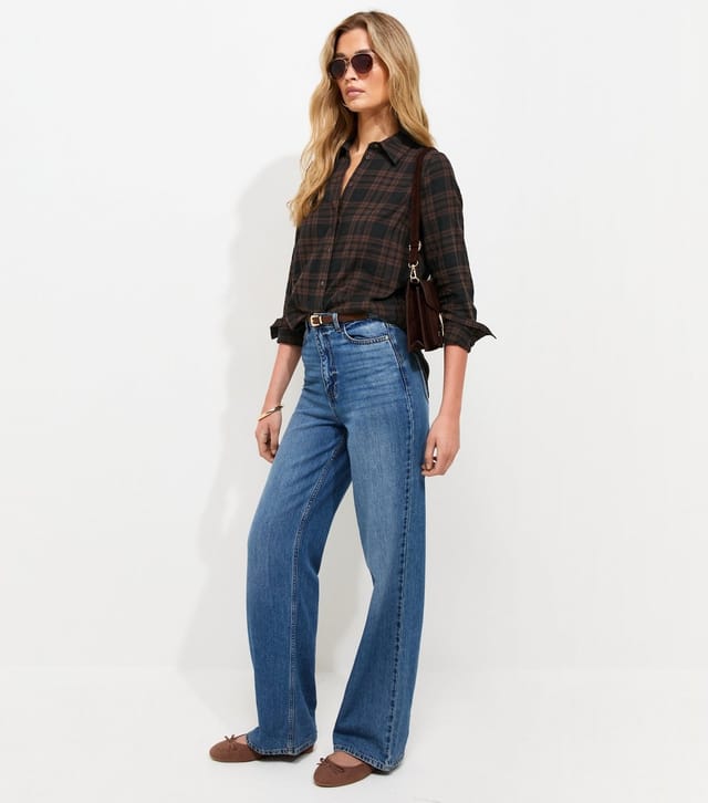 New Look Women's Tall Brown Cotton Rich Checked Long Sleeve Shirt New Look - 3